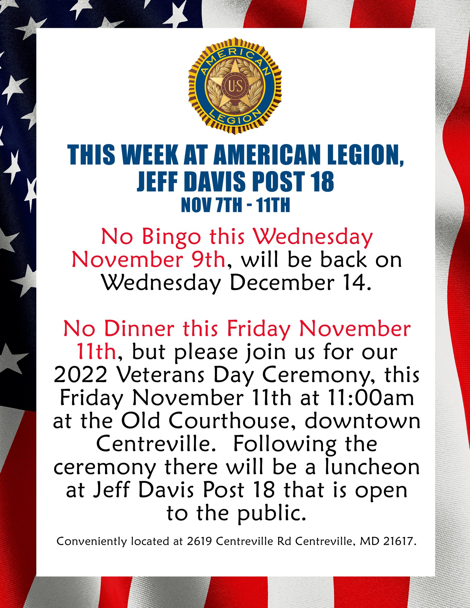 Veterans Day 2022 Jeff Davis Post 18 American Legion