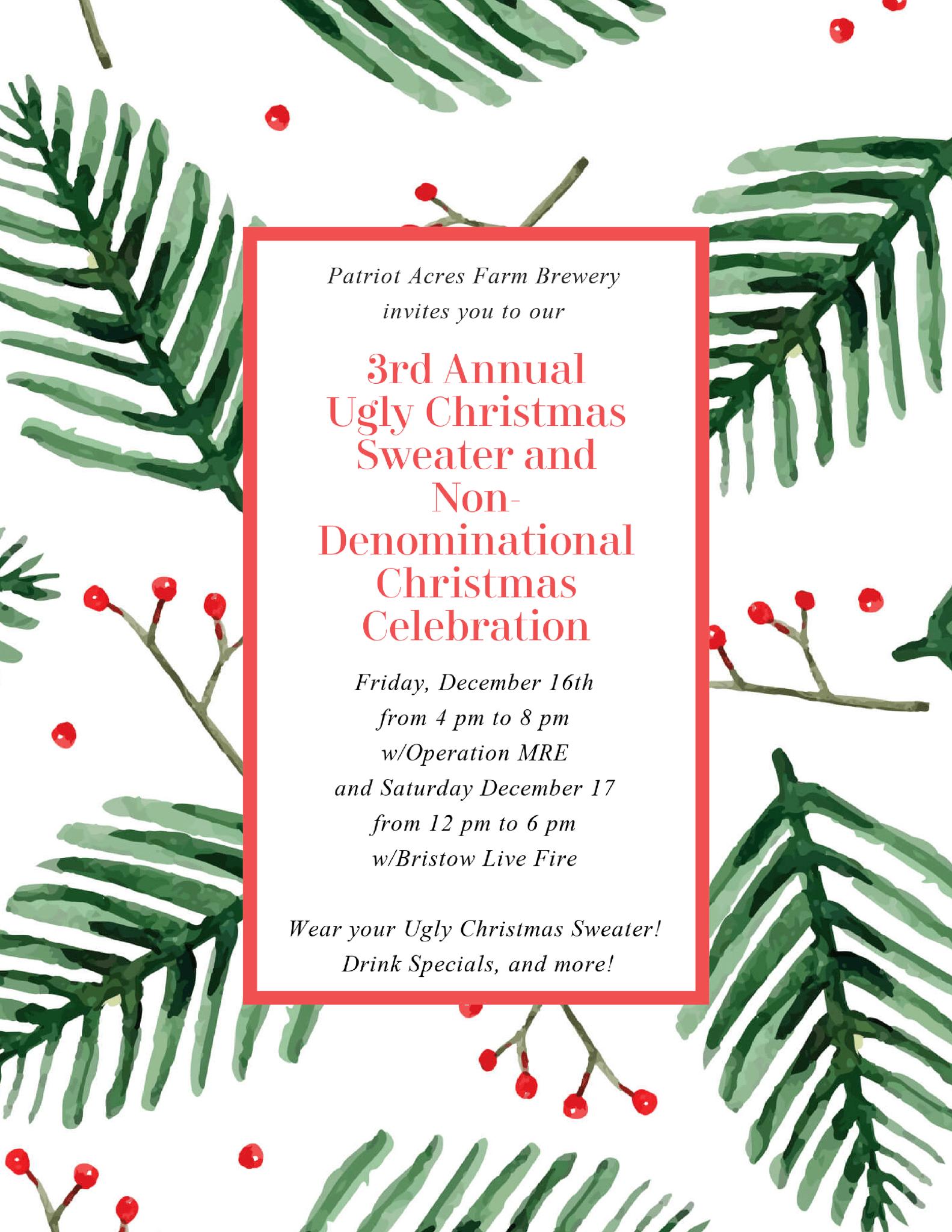 Patriot acres 3rd annual ugly christmas sweater and non denominational Christmas celebration