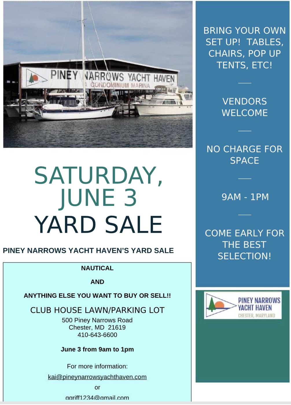 Piney Narrows Yacht Haven Yard Sale