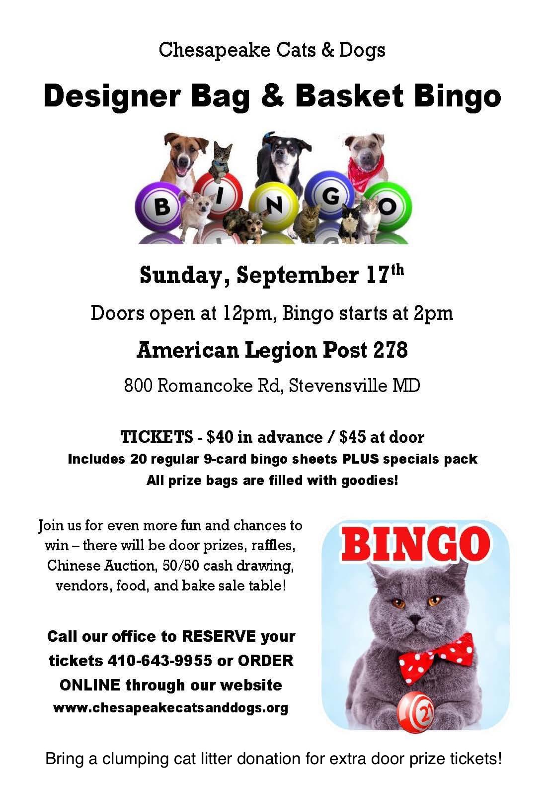 Chesapeake Cats and Dogs Designer Bag & Basket Bingo