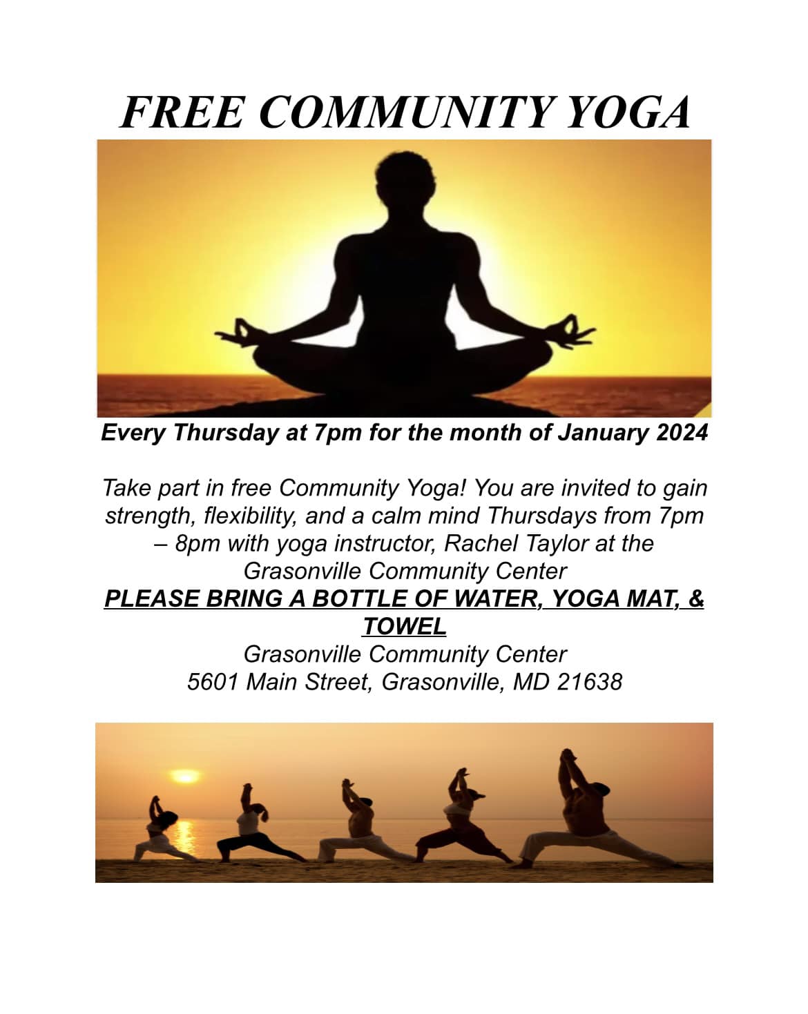 Free Community Yoga January 2024